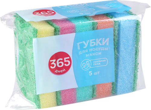 

Губка для посуды 365 ДНЕЙ большая 9х6,3х2,5см, 5шт, в ассортименте