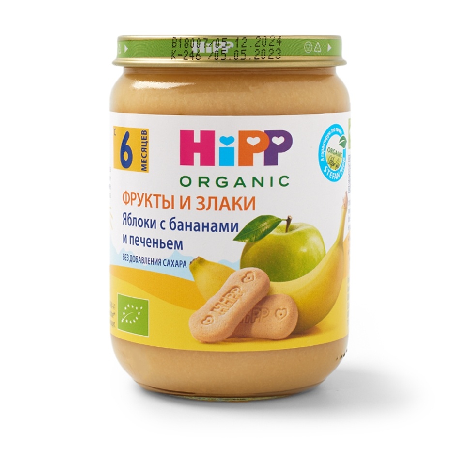 

Фруктовое пюре HiPP яблоки с бананами и печеньем с 6 месяцев 190 г