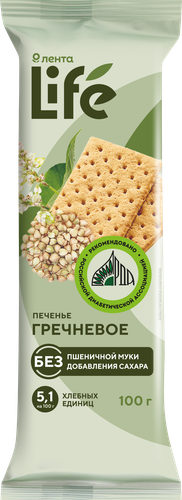 

Печенье безглютеновое Лента Life Гречневое, из зеленой гречки, 100 г