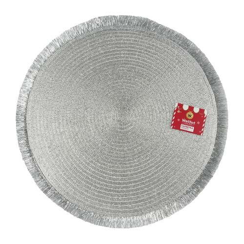 Салфетка сервировочная круглая с бахромой серебро 38x38 см