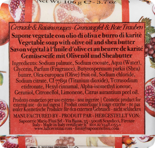 

Мыло твердое La Florentina гранат и красный виноград 106 г