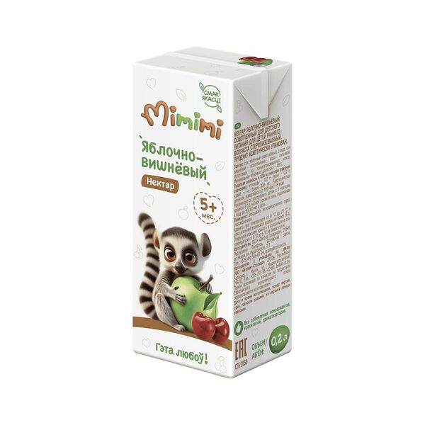 Нектар Mimimi яблочно-вишневый осветл гом стерил с 5мес 200мл ДП
