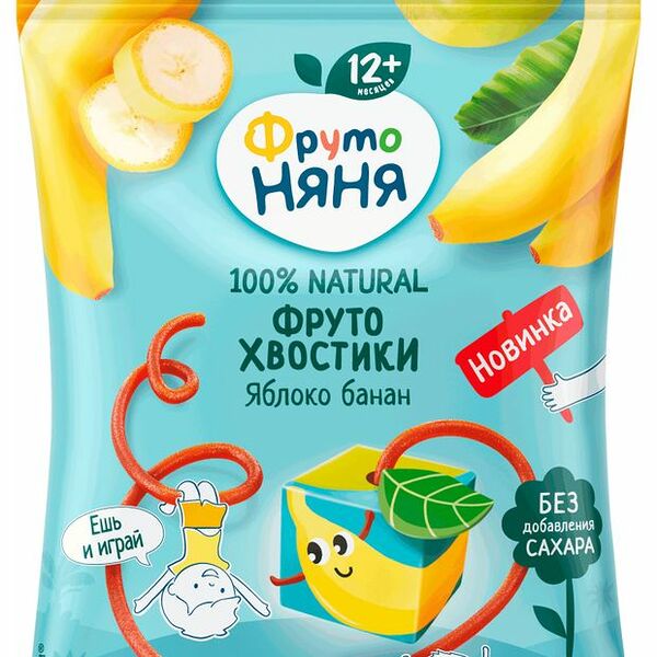 Фруктовые кусочки ФрутоНяня ФрутоХвостики без сахара яблоко, банан 15 г