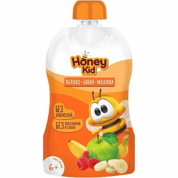 Пюре Honey Kid из яблок, банана и малины с 6 месяцев, 90 г