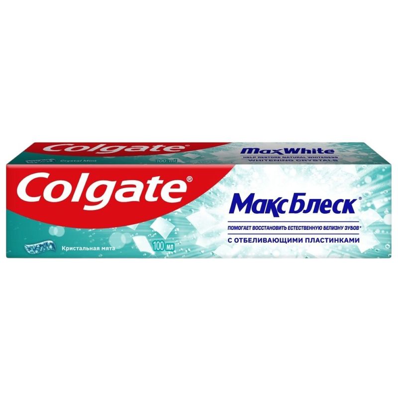 

Зубная паста Colgate МаксБлеск С отбеливающими пластинками Кристальная мята 100 мл