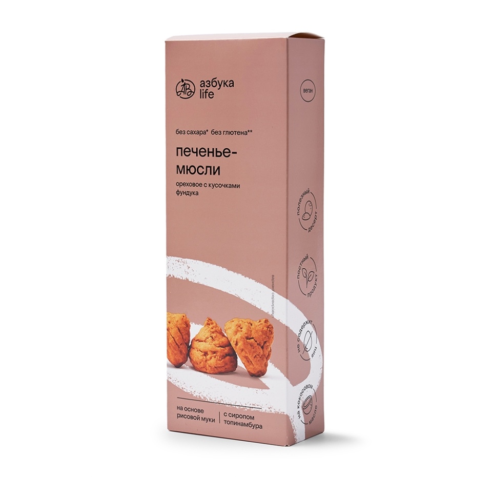 

Печенье-мюсли Азбука life безглютеновое ореховое с кусочками фундука 100 г