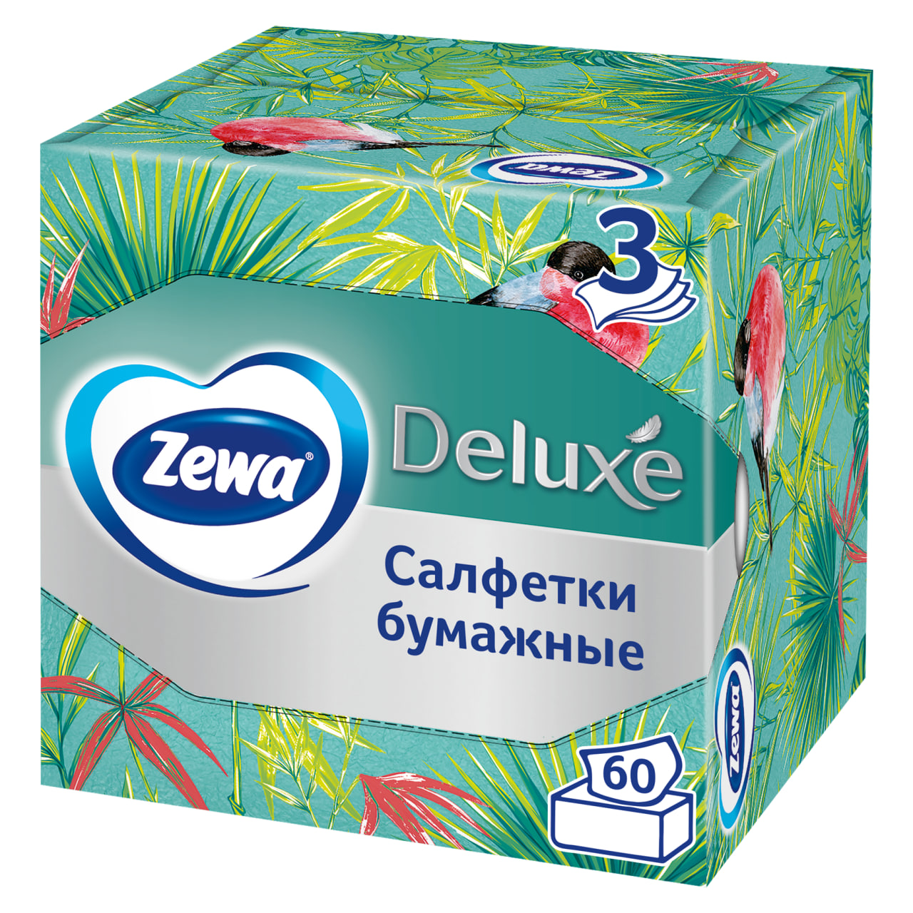 

Салфетки бумажные в коробке Zewa Deluxe Арома Коллекция 3 слоя 60 шт дизайн в ассортименте