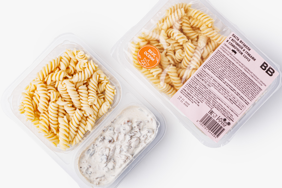 

Паста Фузилли ВкусВилл с ветчиной и грибами в сливочном соусе 250 г