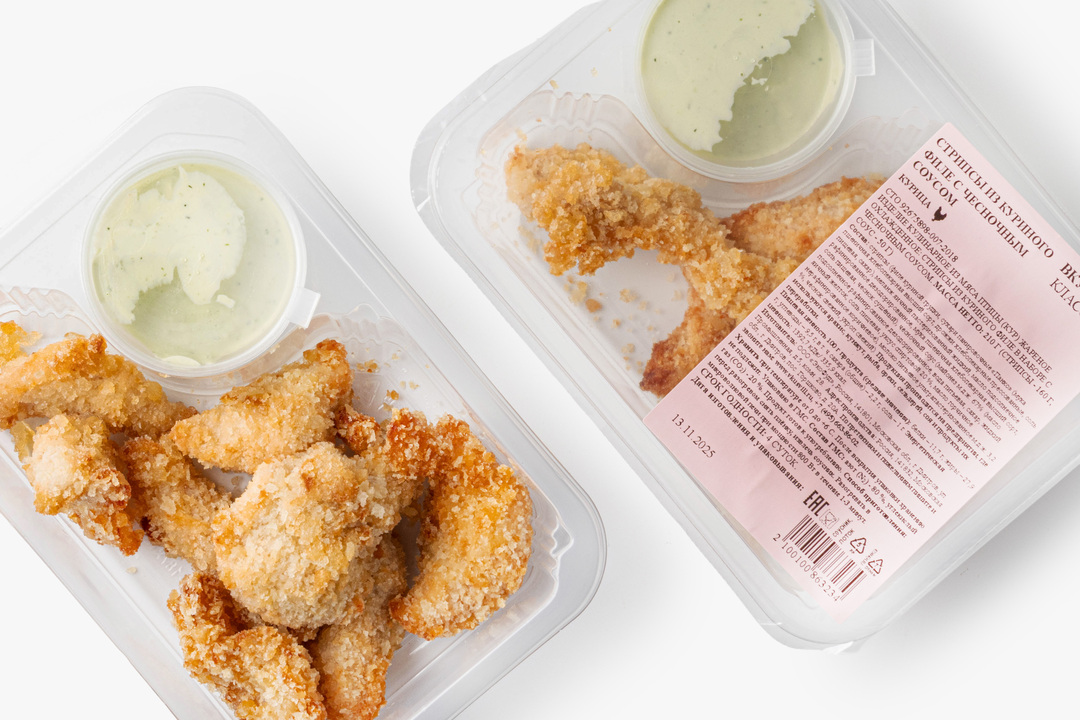 

Стрипсы из куриного филе Вкусвилл с чесночным соусом 210 г