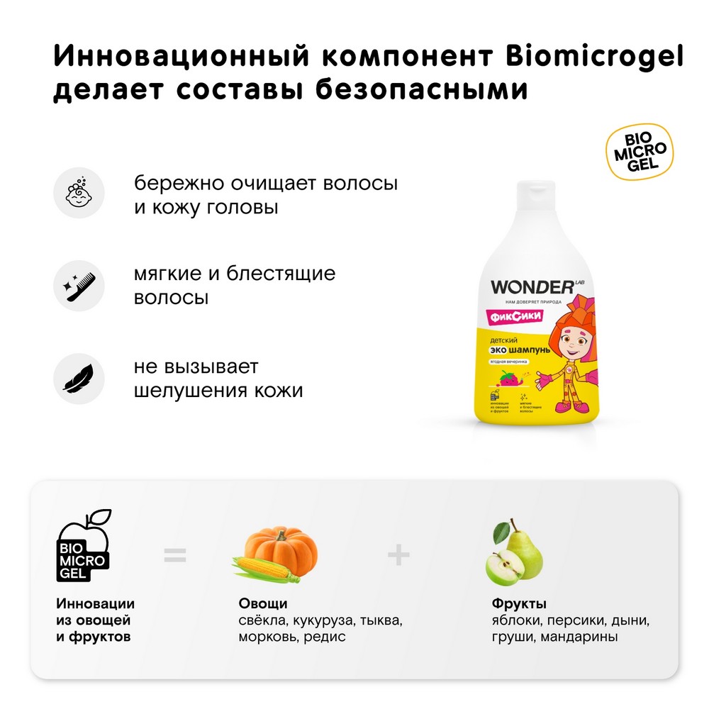 

Шампунь для волос детский Wonder Lab Ягодная вечеринка с первых дней жизни 0+ 540 мл