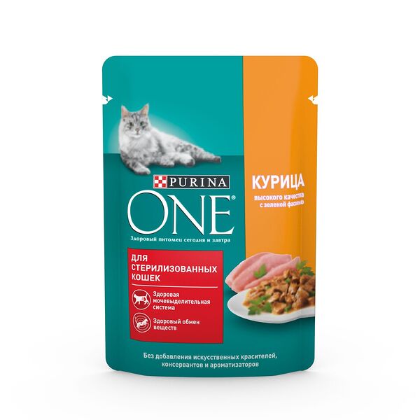 Влажный корм Purina One для стерилизованных кошек с курицей и зеленой фасолью Пауч 75 г