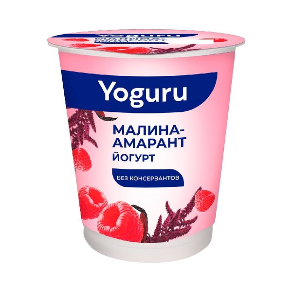 Йогурт Yoguru 1,5% малина-амарат ст п зап 310г пэт