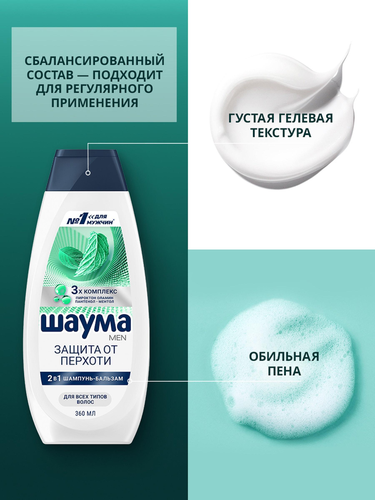 

Шампунь-бальзам Шаума Men Защита от перхоти 2 в 1 360 мл