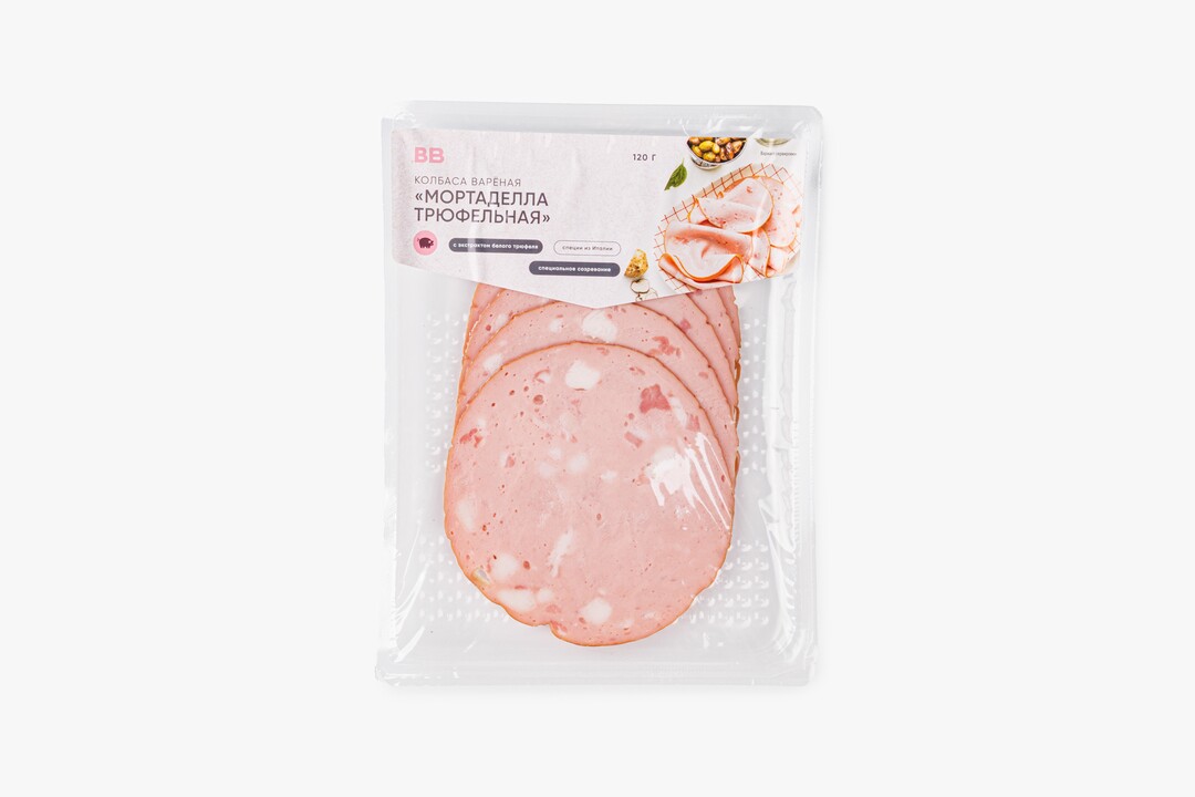 

Колбаса ВкусВилл вареная Мортаделла Трюфельная нарезка 120 г