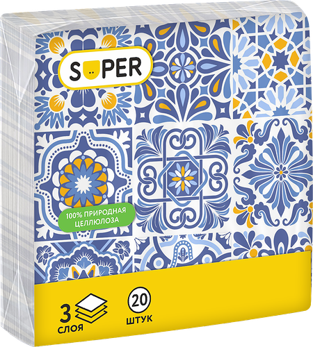 Салфетки бумажные Super Графика 3 слоя, 33х33 см, 20 шт, в ассортименте 1 шт