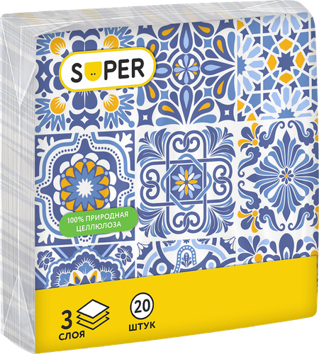 

Салфетки бумажные Super Графика 3 слоя, 33х33 см, 20 шт, в ассортименте 1 шт