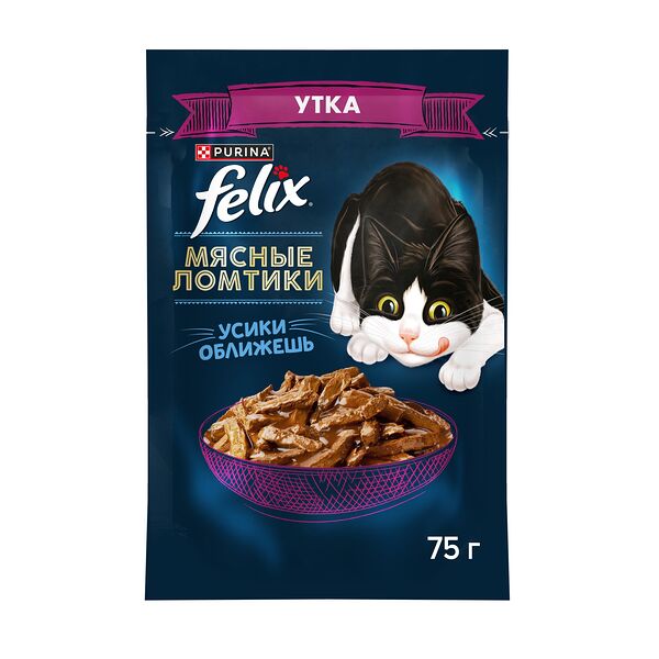 Влажный корм Felix Мясные ломтики для взрослых кошек, с уткой 75 г