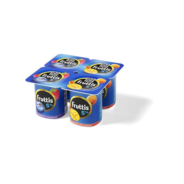 Продукт йогуртный Фруттис 5% сливочное лакомство малина-черника/абрикос-манго 115г Campina