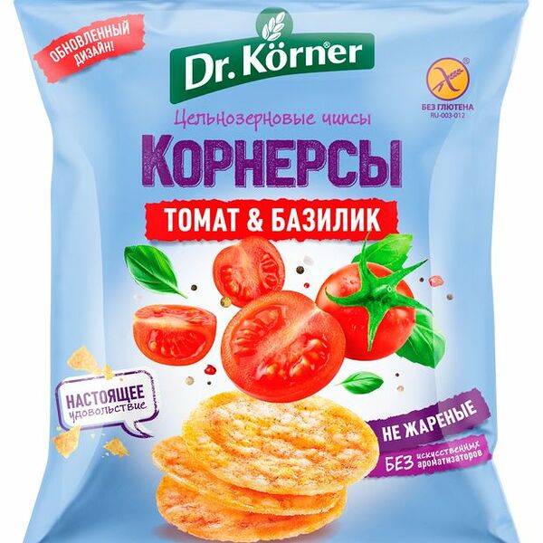 Чипсы цельнозерновые Dr.Körner Корнерсы Томат и базилик 50 г