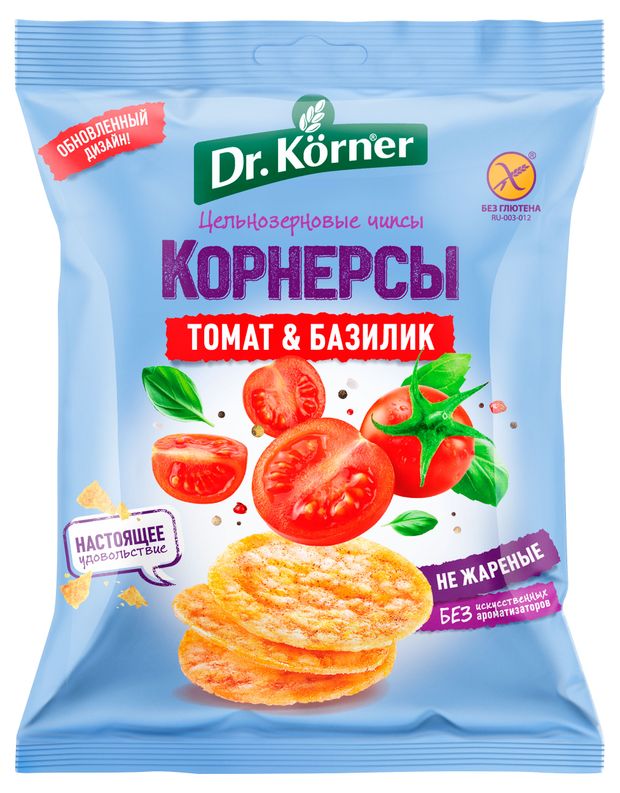 

Чипсы цельнозерновые Dr.Körner Корнерсы Томат и базилик 50 г