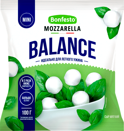 

Сыр BONFESTO Balance Mini мягкий Моцарелла 30% без змж
