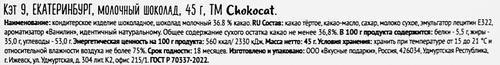 

Шоколад молочный Chokocat Екатеринбург с магнитом 45 г