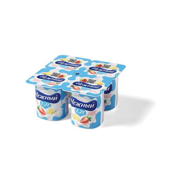 Продукт йогуртный НЕЖНЫЙ с соком банан-клубника жир. 1.2% вес 100г Campina