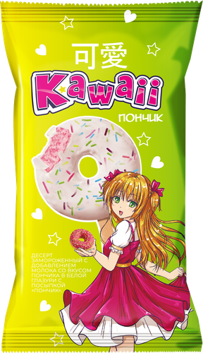 

Десерт Kawaii Пончик с добавлением молока со вкусом пончика в белой глазури с посыпкой 5% зам 65 г