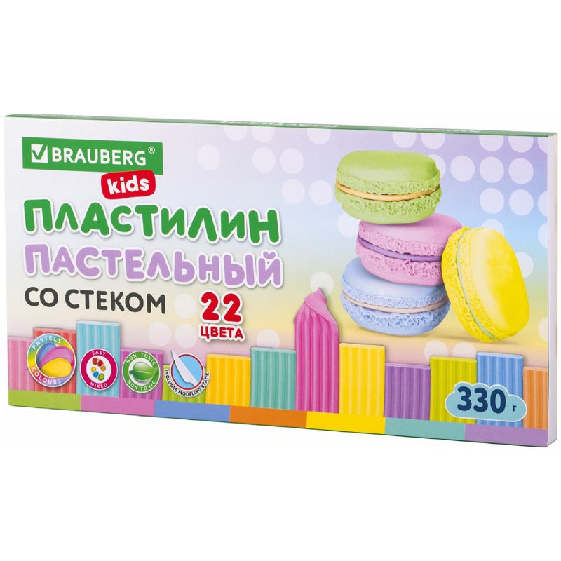 

Пластилин Brauberg пастельный со стеком 22 цвета 330 г