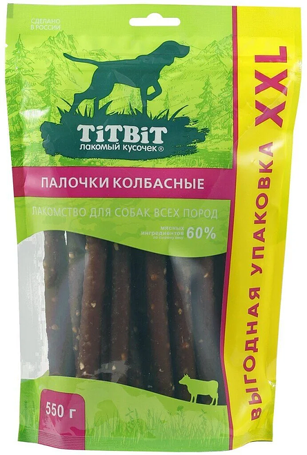 

Лакомство для собак Titbit палочки колбасные 550 г