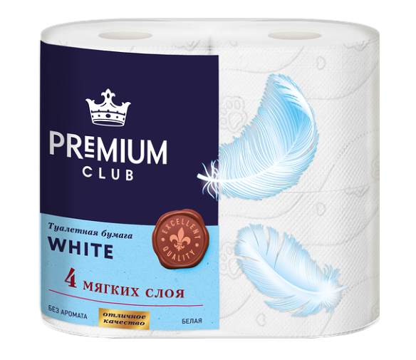 Бумага туалетная Premium Club белая 4 слоя 4 шт.
