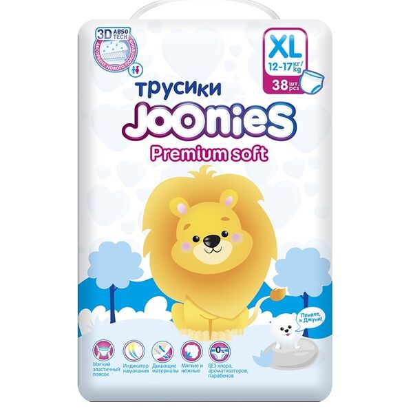 Подгузники-трусики Joonies Premium Soft р. XL 12-17 кг 38 шт