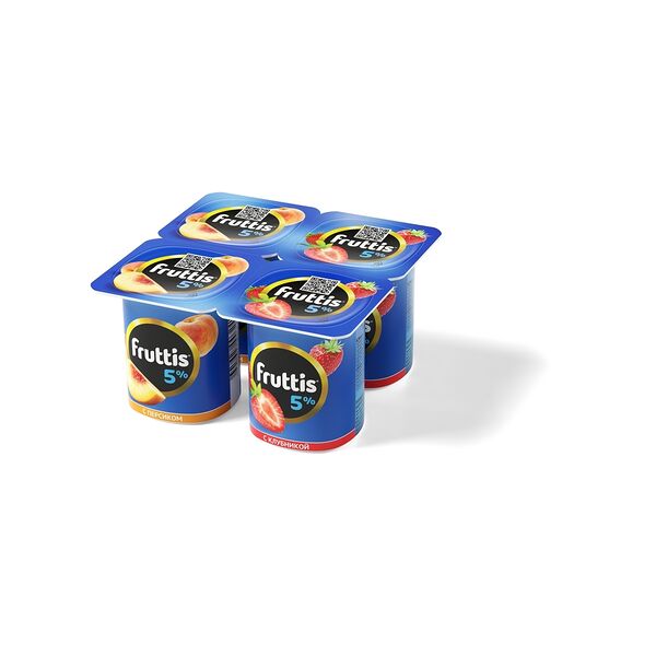 Йогуртный продукт ФРУТТИС сливочное лакомство жир. 5% клубника/персик вес 115г. Campina