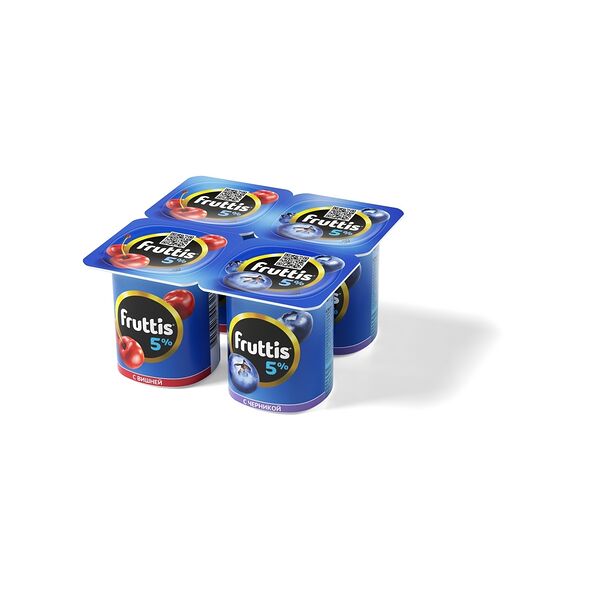 Йогуртный продукт ФРУТТИС сливочное лакомство жир. 5% вишня/черника вес 115г. Campina