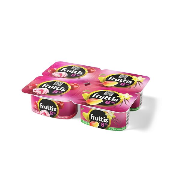 Продукт йогуртный  ФРУТТИС СУПЕР-ЭКСТРА жир. 8% вишневый пломбир/груша-ваниль вес 115г Campina