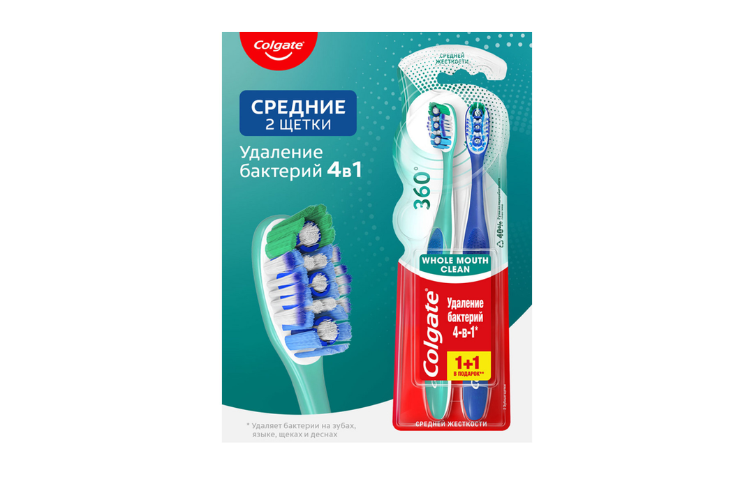 

Зубная щетка Colgate 360º Суперчистота всей полости рта, средней жесткости 2 шт., цвет в ассортименте