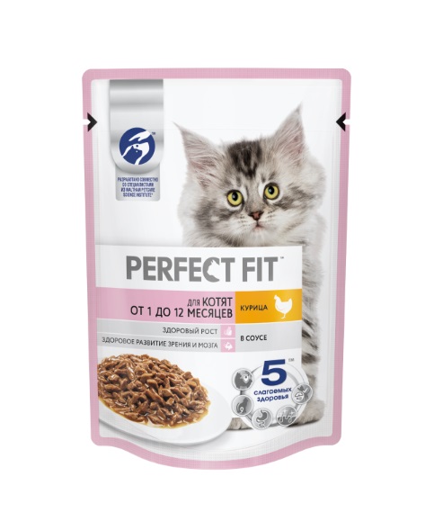 

Влажный корм Perfect Fit с курицей в соусе для котят от 1 до 12 месяцев 75 г