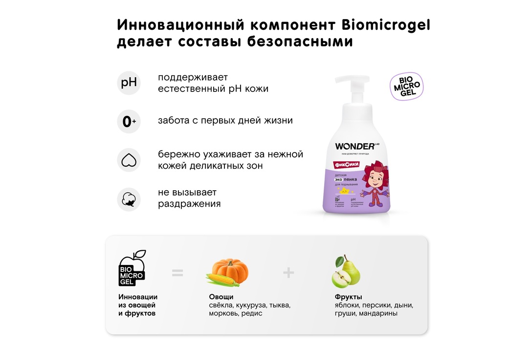 

Средство для подмывания малышей Wonder Lab без запаха с рождения 0+ 450 мл дизайн упаковки в ассортименте