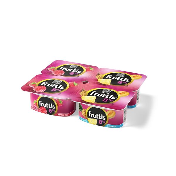 Йогуртный продукт ФРУТТИС суперэкстра жир. 8% малина/ананас -дыня вес 115г. Campina