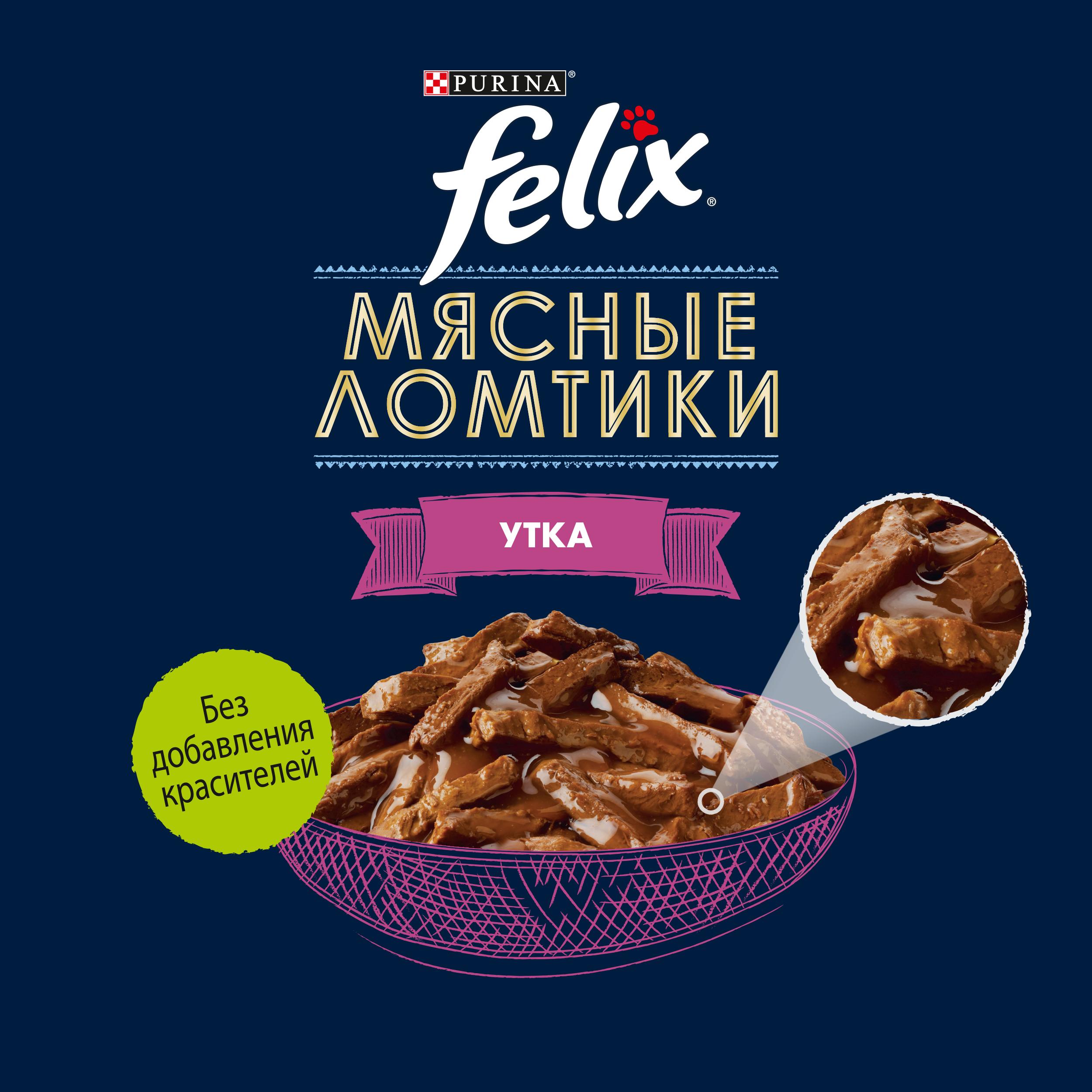 

Влажный корм Felix Мясные ломтики для взрослых кошек, с уткой 75 г