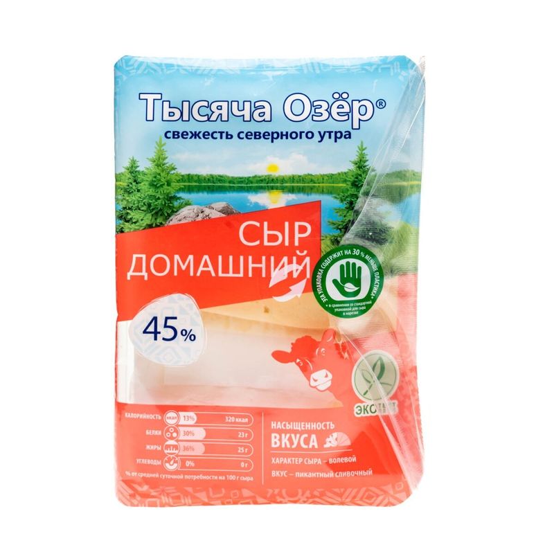

Сыр Тысяча озёр Домашний нарезка 45% 125 г