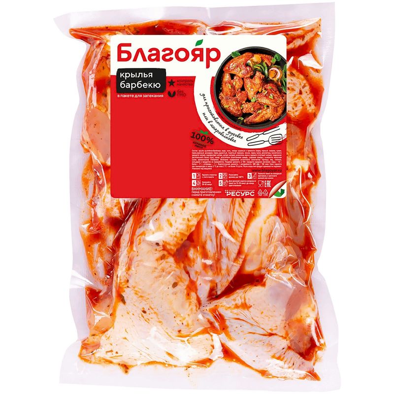 

Крылышки Благояр для барбекю маринованные пакет для запекания охлажденные 750 г