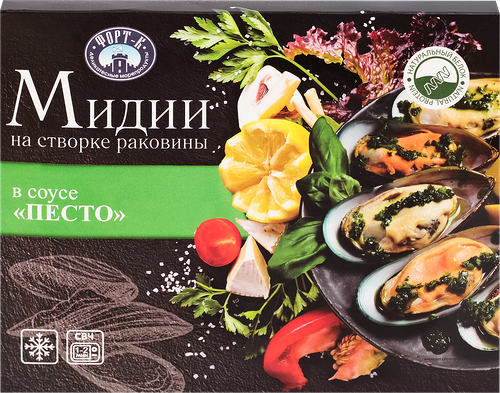 Мидии замороженные Форт-К на створке раковины в соусе Песто 200 г