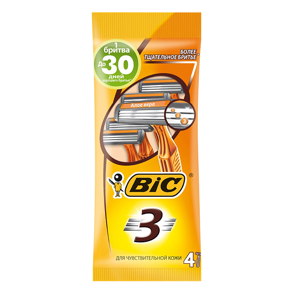 Станок одноразовый для бритья Bic Sensitive 3 лезвия 4 шт