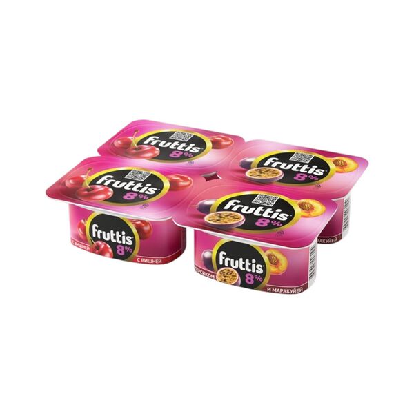 Продукт йогурт. Campina ФРУТТИС суперэкстра жир. 8 % вишня/перс-марак вес 115 г