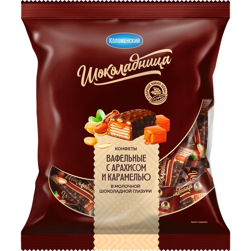 

Конфеты вафельные Коломенский Шоколадница шоколадные с арахисом и карамелью 200 г