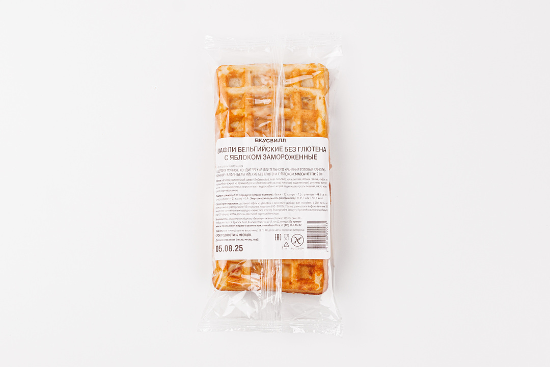 

Вафли бельгийские ВкусВилл без глютена с яблоком замороженные 220 г