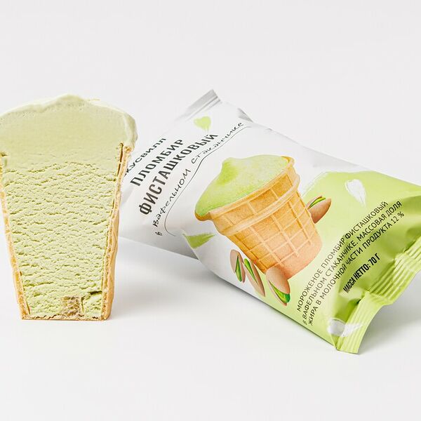 Мороженое ВкусВилл фисташковое в вафельном стаканчике