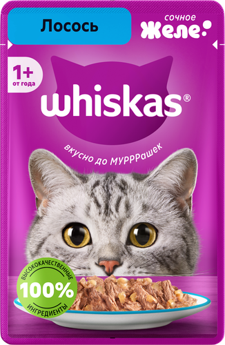 

Влажный корм для кошек Whiskas лосось в желе 75 г