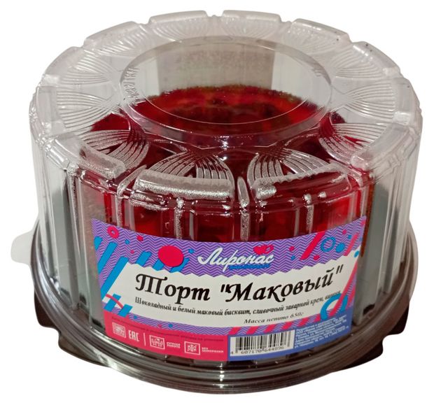 

Торт бисквитный Лиронас Маковый охлажденный 650 г